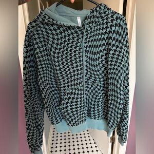 Fabletics Teal and Black Houndstooth Hoodie